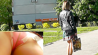 Professional upskirt spy gets desired material