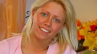 She cums so hard she falls out of a chair and continues on the floor