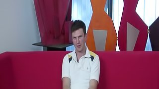 He jerks him off and takes his cock deep in his ass