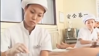 Asian nurses rubbing their patients hungry shafts