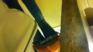 Amateur tan ass  voyeured on toilet cam from above and below