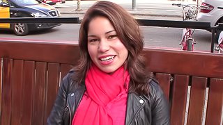 Public ass flashing babe takes a seat on his dick