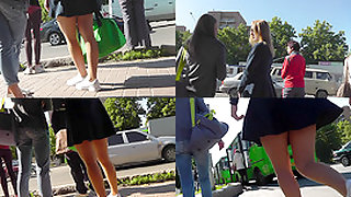 Skinny-bum slim chick caught wearing  in upskirt vid
