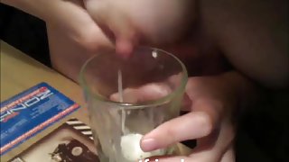 Girl lactating and drinking milk
