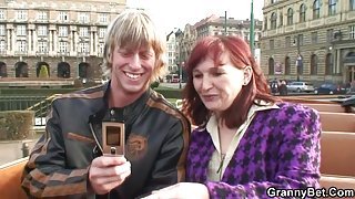 Redhead Granny Gets Picked Up In An Antique Car