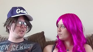 Cute redhead shows up to suck on his stiff dick
