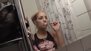 Nasty Teen With Natural Tits Gives Cute Blowjob After Fingering