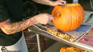 Insane Gay Pricks Fucking Pumpkin Before They Had Wild Threeway Sex