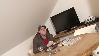 Gay cutie takes a bath and with a mature fella and fucks him