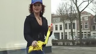 Salacious cougar with a shaved pussy enjoying a hardcore dildo fuck