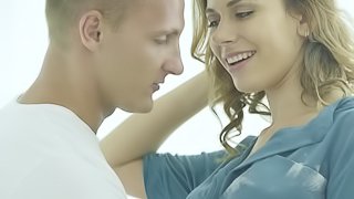 Two hot bitches are in a threesome and they are licking a big cock