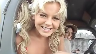 Bree Olson pulls down her panties and flashes her ass