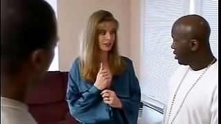 Luscious babe in  sexy thong gets fucked silly in a wild interracial mmf threesome