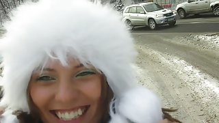 Sexually Excited and romantic pair sex on a cold snowy day