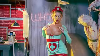 Two sexy, horny nurses have a lesbian hook up in an exam room