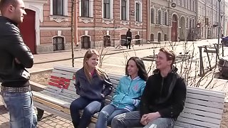 Drunk Russian teen with small tits getting fucked hardcore in foursome sex