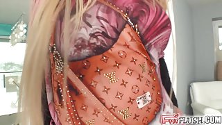 Fist Flush Lana's tight body takes giant dildo and own fist