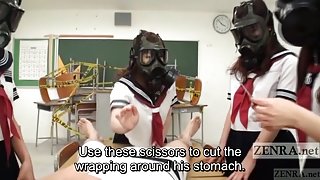 CFNM Gas Mask Japanese schoolgirls inspection Subtitled