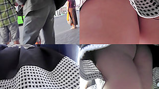 Amateur blonde shows off thong in candid upskirts clip