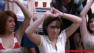 Hazing lesbian students strapon fucked