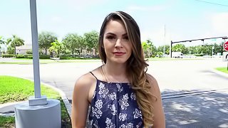 Skinny brunette cutie likes having her tight snatch pummeled