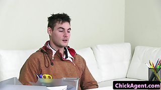 Casting agent banged on couch in office