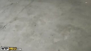 Redhead with virginal face doing amoral stuff in the public lavatory