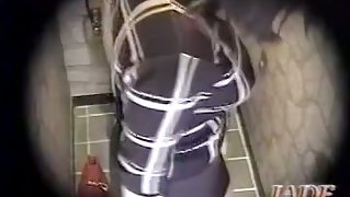 Hidden camera in toilet shoots girl masturbating cunt