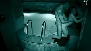 A horny couple tries a lot of positions near an indoor swimming pool