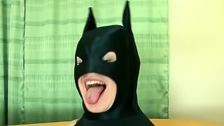 Batman wannabe fucks a small tit teen bitch and cums all over her
