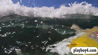 Sexy huge tits babes dipping in Hawaii and skydiving naked