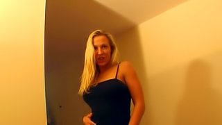 Cute blonde bitch jerking off a cock and sucking it