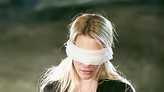 Obedient blonde forced to throats a big dick