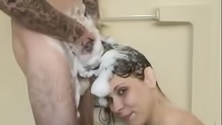 Hairjob  from a sexy brunette in soapy