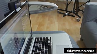 Adorable teen Merry Pie playing on camera