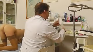 Naughty gyno exam with cute blondie