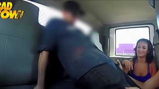 Babes show tow truck driver different techniques of sucking