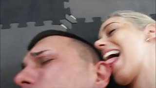 blonde grabs boy by the balls and jerks him off