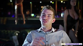 Busty Siena drops to her knees and sucks deeply a stiff big cock