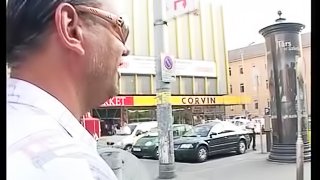 Short haired pornstar with huge melons gives a blowjob then gets pounded doggystyle
