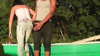 Bella in amateur nude chick  fucks a guy in a boat