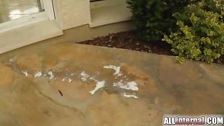 All Internal Shy girl's ass and pussy meets two hard dicks