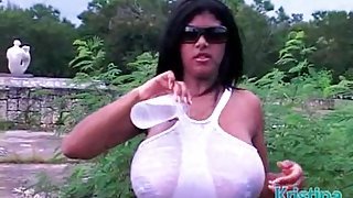 Kristina Milan wet tee shirt outdoors