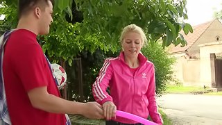 Alluring and cute slut takes in a tasty cock missionary style outdoors