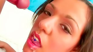 Perverted brunette Lorena Couture is getting dick in her mouth