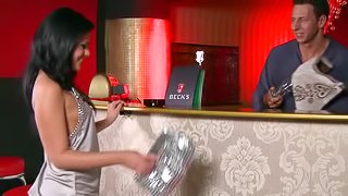 Sexy Madison Parker has wild threesome sex in a bar