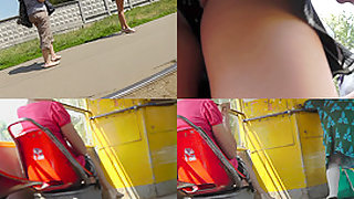 Hot upskirt video of a bubble-ass brunette  bitch