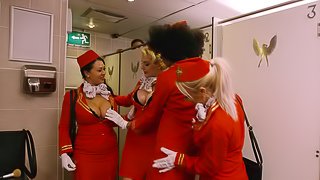 Gorgeous stewardess attacked by a randy fellow in a toilet