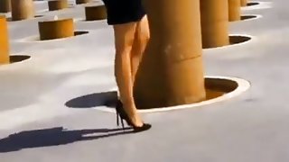 High heels in Morocco  shiny black stilettos under the sun