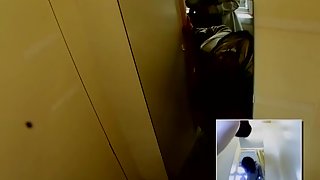 Schoolgirl in changing room tries on the new uniform